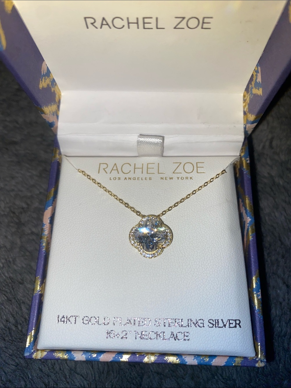 Rachel Zoe Gold Floral Halo Pendant Necklace with Clear Stone